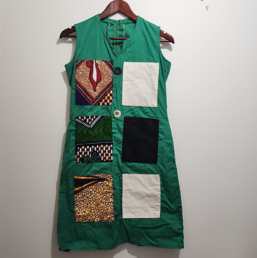Green Patchwork Sleeveless Dress